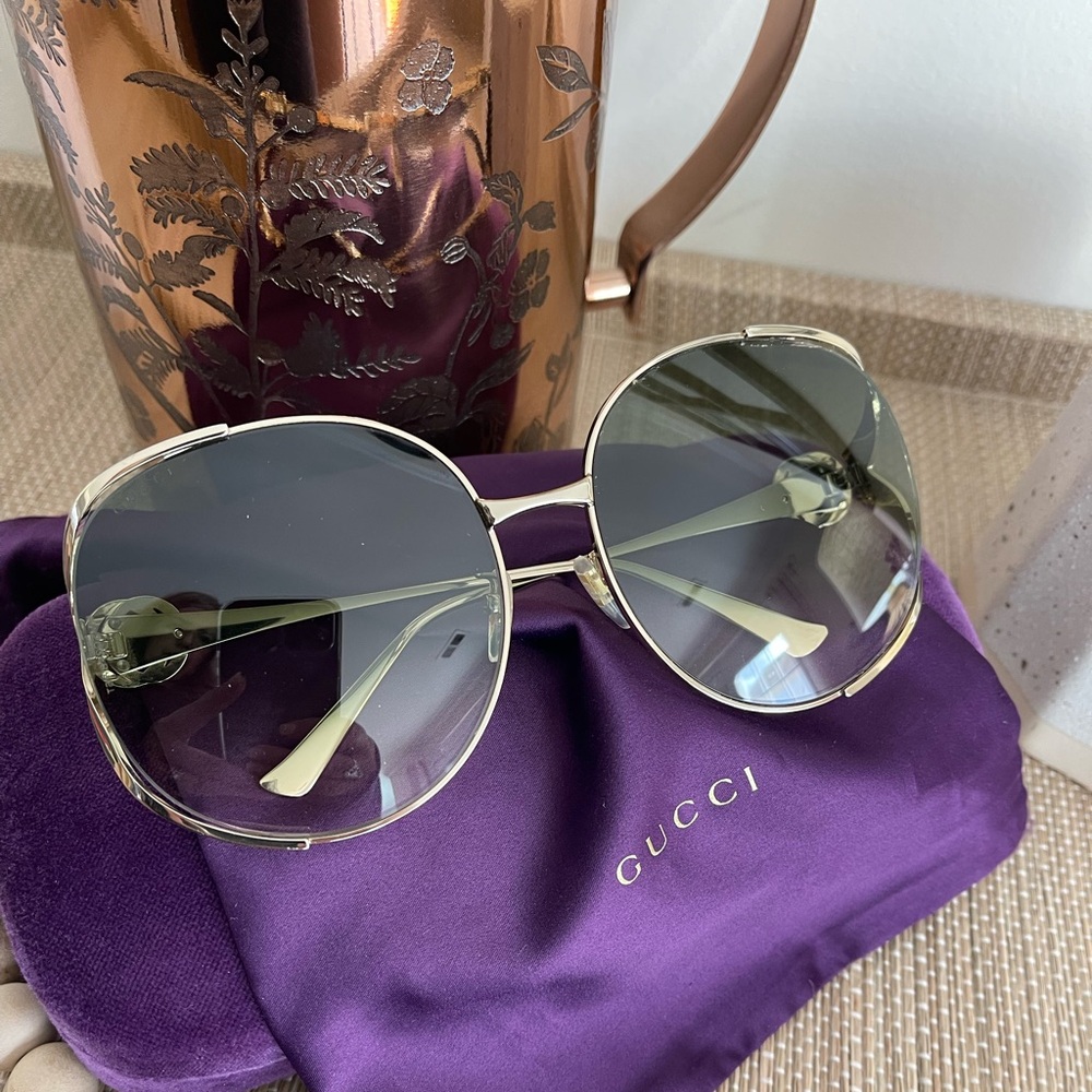 GUCCI Oversized Oval GG Gold Red Green Sunglasses - Picture 5 of 15